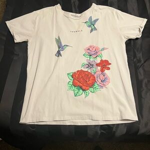 YoungLA Cream Tee with Colorful Bird Design